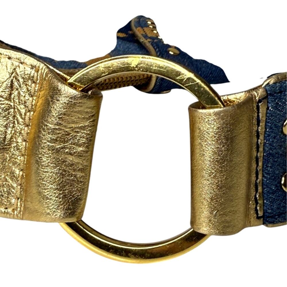 Y2K Denim & Gold Metallic Shoulder Bag Boho Glam Streetwear Purse - Picture 14 of 16